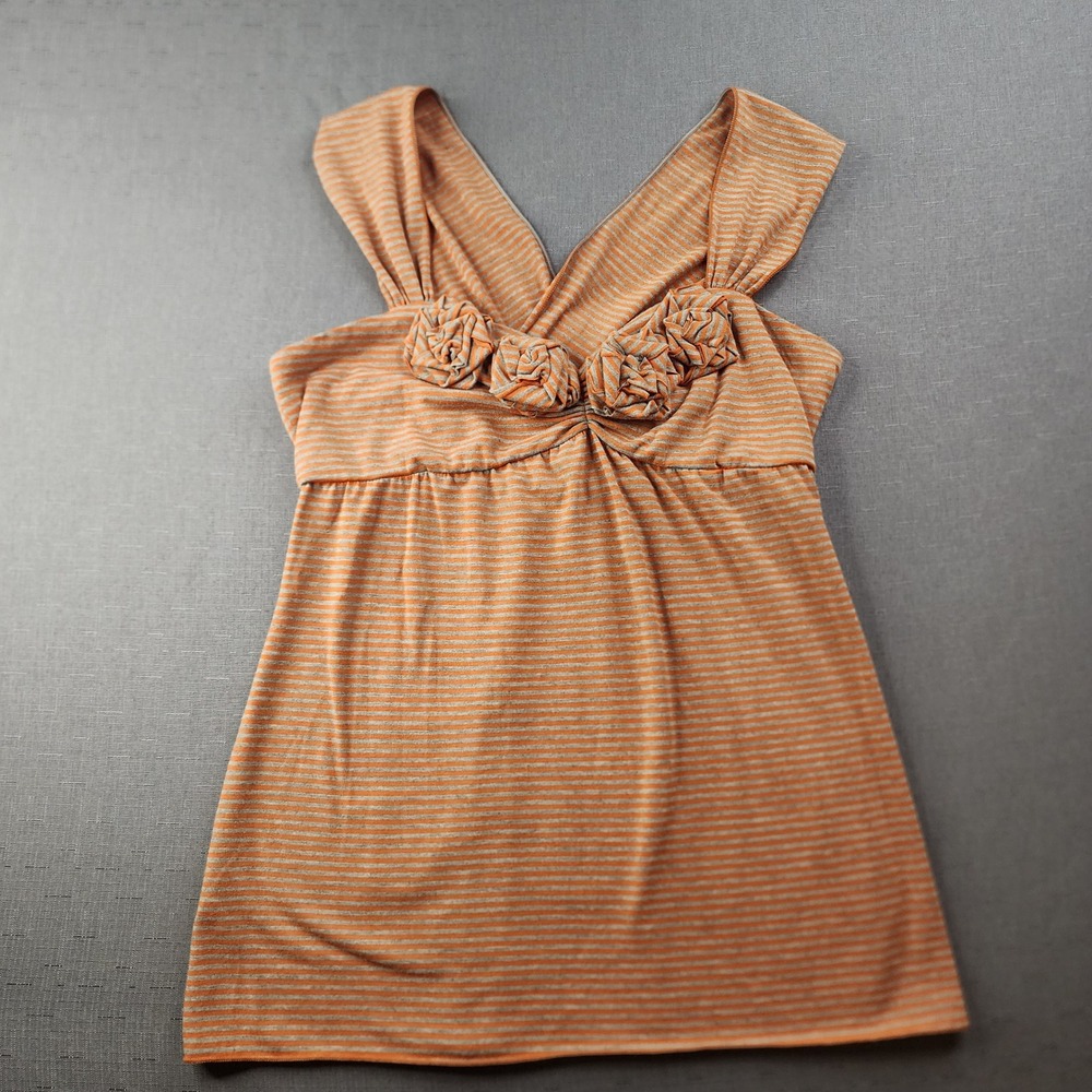 Chelsea & Violet Orange Grey Stripe Criss Cross Halter Rosette Tank Top Sm Y2K
